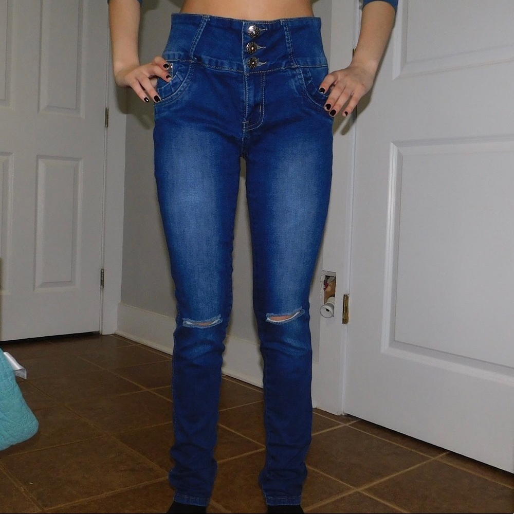 Bright blue high waisted jeans